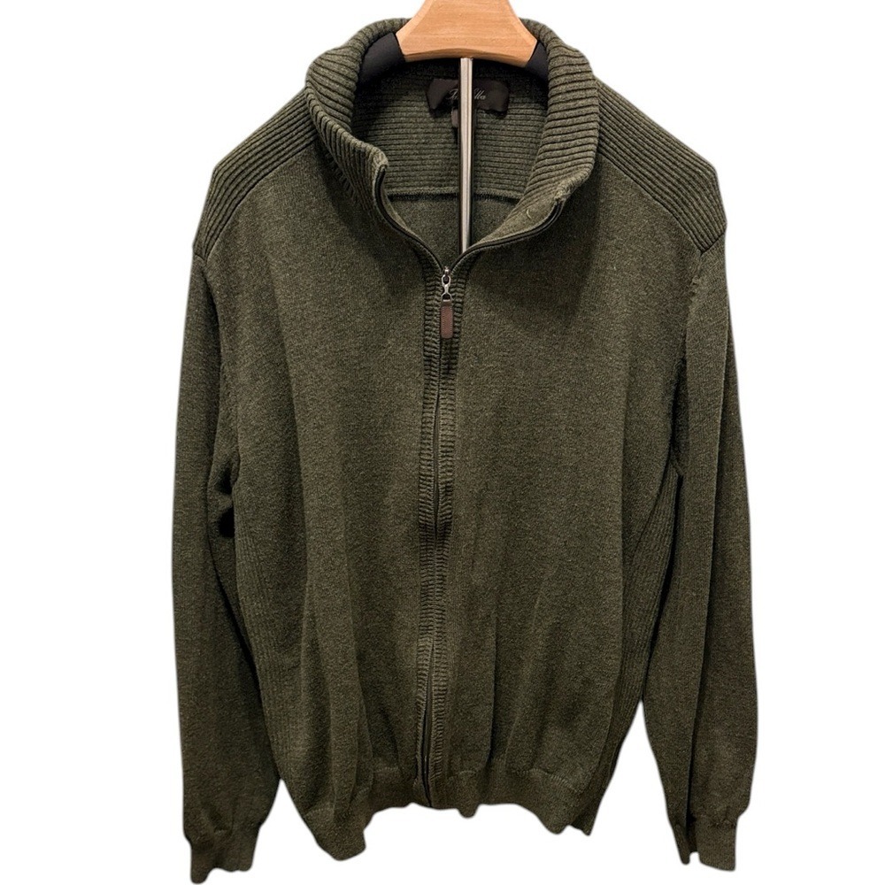 Tasso Elba Men's Forest Green Zip-Up Sweater 100% Cotton Preppy Minimalist Sz XL
